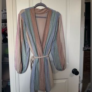 Storia multicolored stripe glitter wrap dress size M
